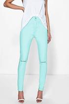 Boohoo Lara Stretch High Waist Knee Rip Jeans