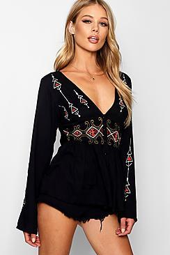 Boohoo Isla Embroidered Button Through Top