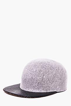 Boohoo Grey Wool Look Contrast Peak Snap Back Cap