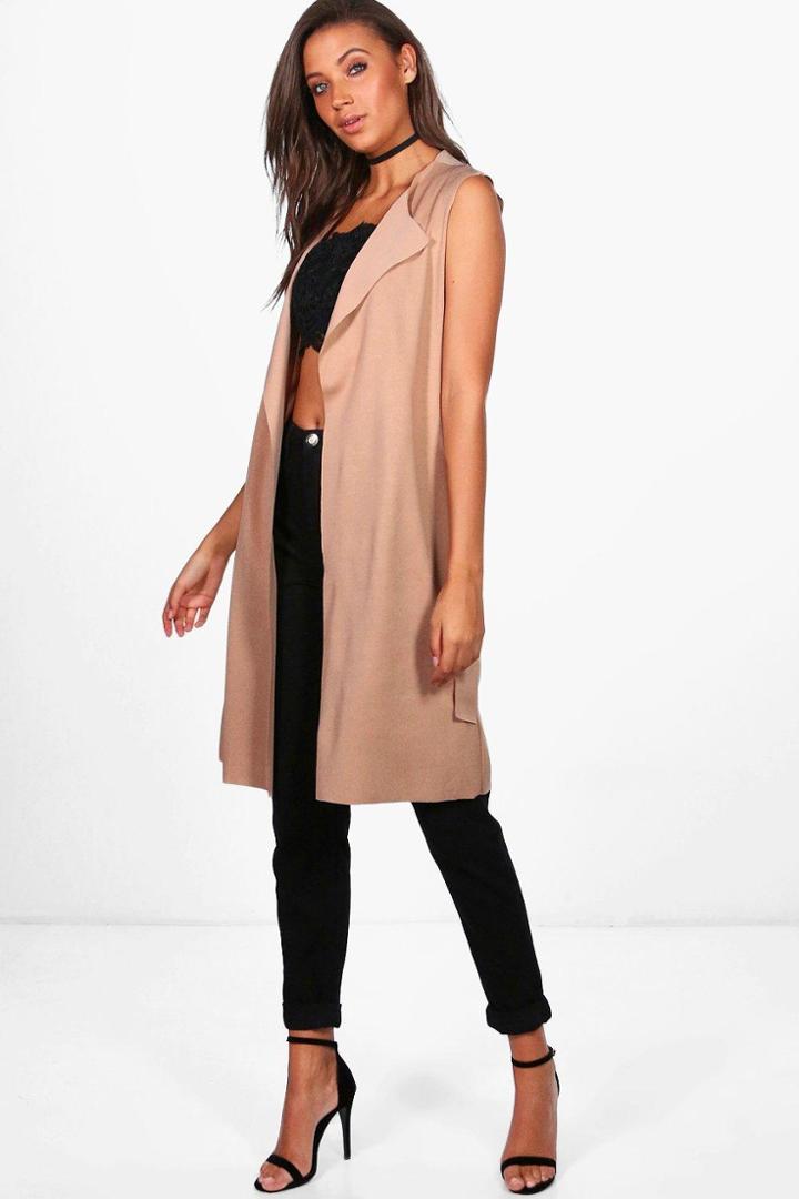 Boohoo Tall Molly Sleeveless Belted Duster Stone