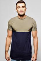 Boohoo Longline Muscle Fit Half And Half T-shirt Khaki