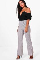 Boohoo Petite Gill Striped Rib Wide Leg Trouser