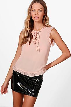 Boohoo Kirsty Lace Up Frill Detail Shirt