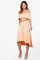 Boohoo Anna Off Shoulder Crop & Dip Hem Co-ord Set Apricot