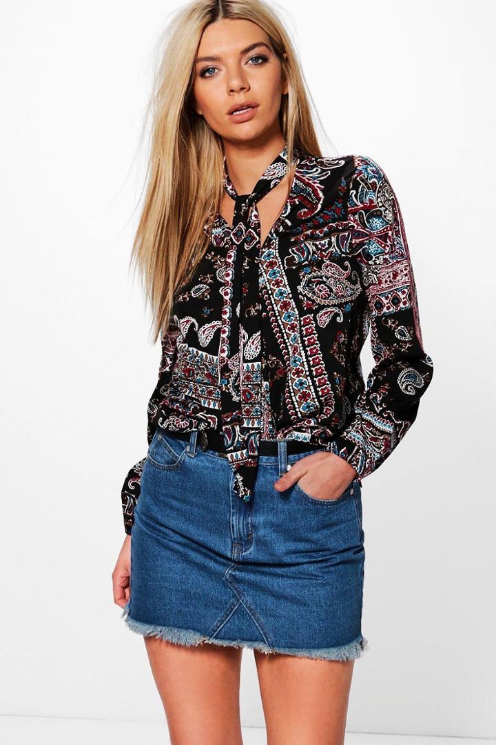 Boohoo Emma Tie Neck Wrap Blouse Multi