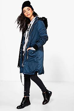 Boohoo Emilia Parka With Faux Fur Trim Hood