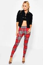 Boohoo Graciela Tartan Check Print Leggings Red