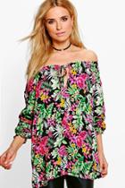 Boohoo Taylor Tropical Print Shirt Black