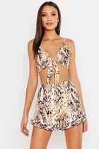 Boohoo Tall Snake Print Tie Front Shorts Co-ord