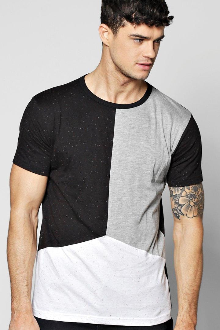 Boohoo Long Line Step Hem Nepp Splice T-shirt Black