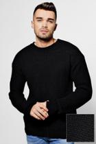 Boohoo Oversized Fisherman Knit Jumper With Slouchy Sleeves Black