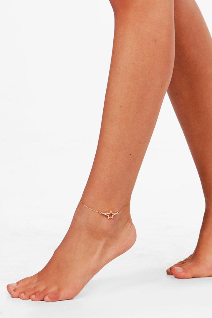 Boohoo Faye Diamante Star Anklet Gold