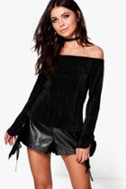 Boohoo Piper Off The Shoulder Pleated Top Black