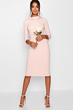 Boohoo Lizzie Pleat Detail Midi Dress
