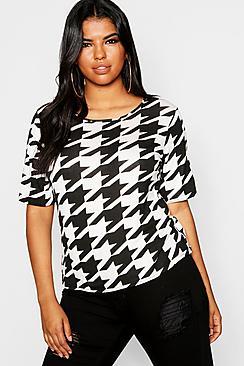 Boohoo Plus Dogtooth Oversized T-shirt