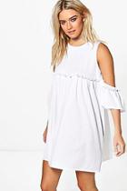 Boohoo Cold Shoulder Ruffle A-line Shift Dress