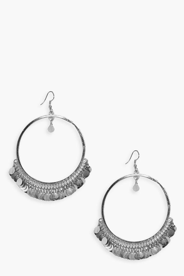 Boohoo Arabella Coin Embellished Hoop Earrings Silver