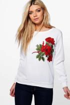 Boohoo Lina Premium Applique Sweatshirt White