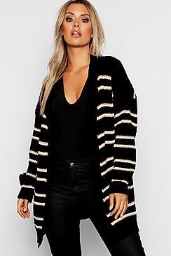 Boohoo Plus Stripe Chunky Oversized Cardigan