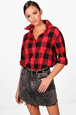 Boohoo Ellie Checked Oversized Shirt