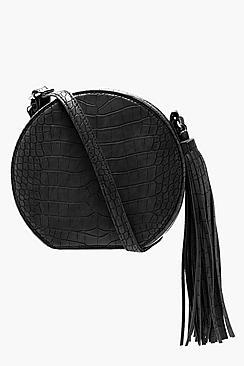 Boohoo Croc And Tassel Round Bag
