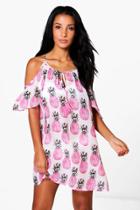 Boohoo Isabelle Pineapple Cold Shoulder Beach Dress Pink