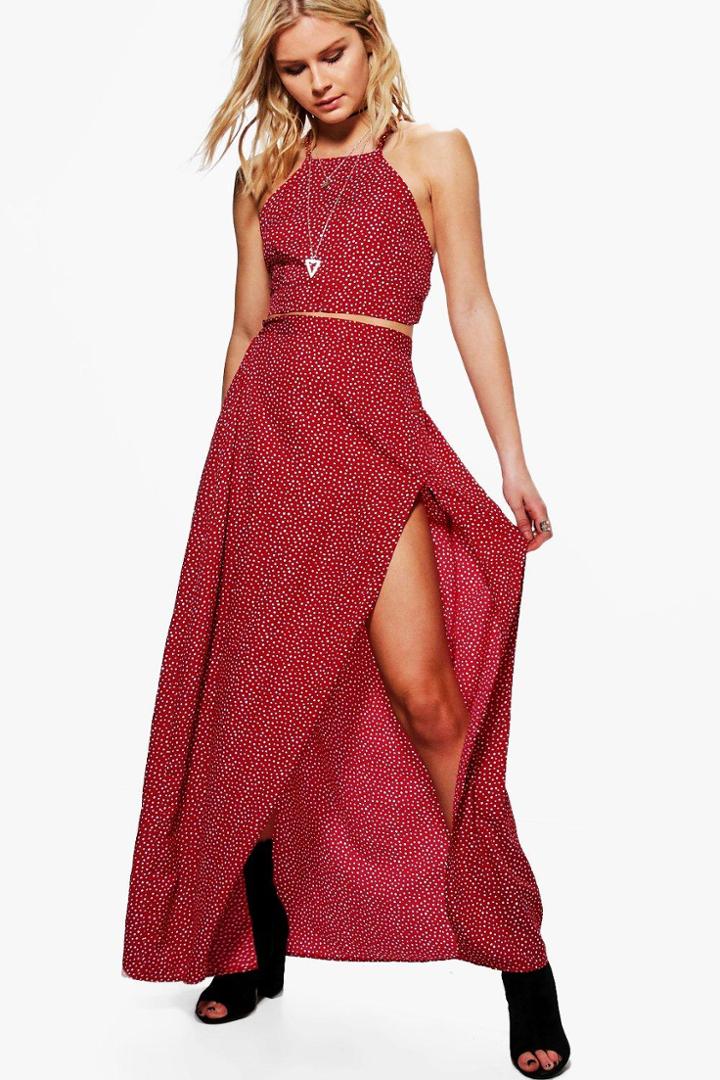 Boohoo Kerry Woven Printed Crop & Maxi Skirt Co-ord Set Multi