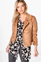 Boohoo Lauren Suedette Biker Jacket Camel