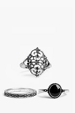 Boohoo Maria Silver 3 Pack Ring Set