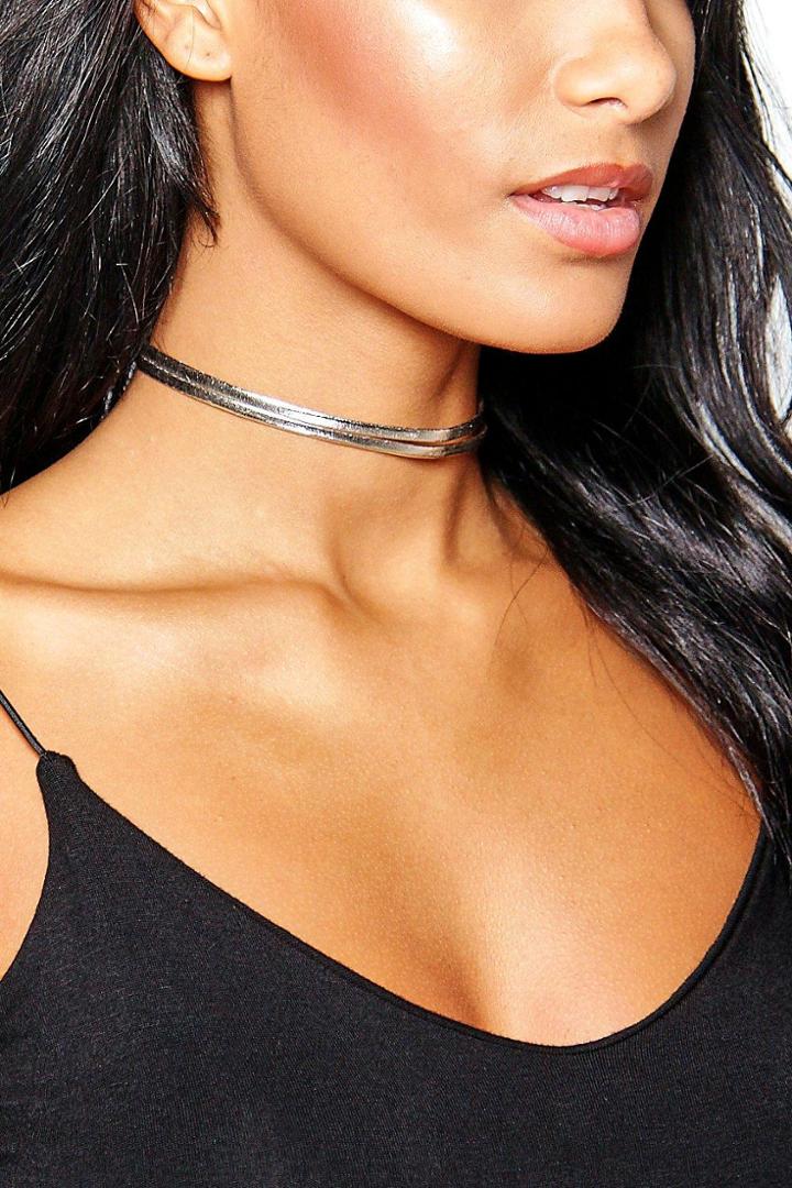 Boohoo Evelyn Double Layered Pu Choker Gold