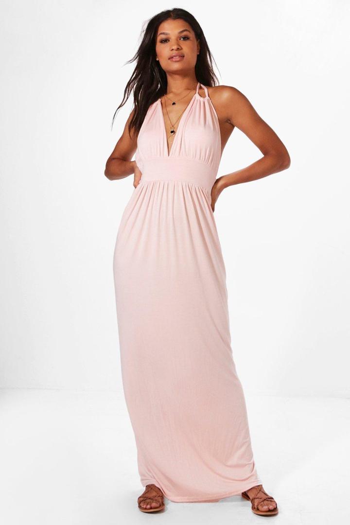 Boohoo Annabel Halterneck Maxi Dress Blush
