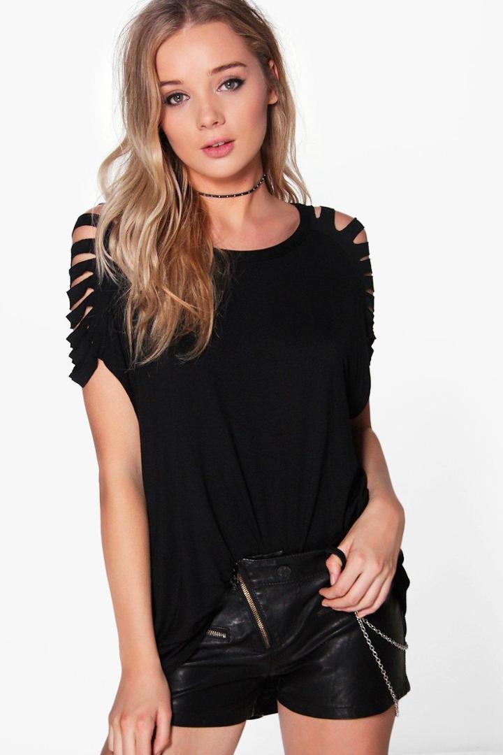Boohoo Emery Distressed Shoulder T-shirt Black