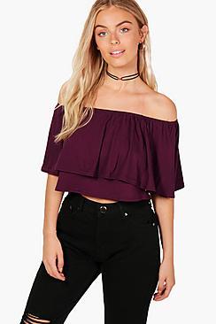 Boohoo Stella Off The Shoulder Frill Crop