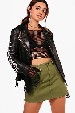 Boohoo Petite Ffion Frayed Denim Skirt