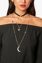 Boohoo Millie Choker Layered Moon And Star Necklace