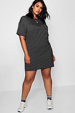 Boohoo Plus Felicity Jersey Stripe T Shirt Dress