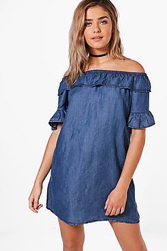Boohoo Rosie Ruffle Denim Dress
