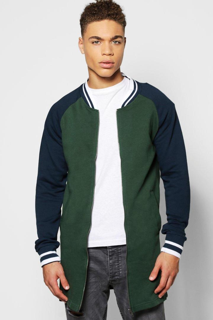 Boohoo Longline Raglan Jersey Bomber Green