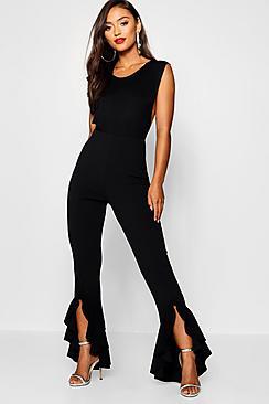Boohoo Petite Ruffle Hem Trousers