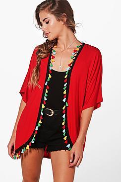 Boohoo Brooke Tassel Trim Kimono