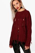 Boohoo Holly Distressed Cable Jumper