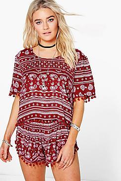 Boohoo Zahara Pompom Shorts Co-ord Set