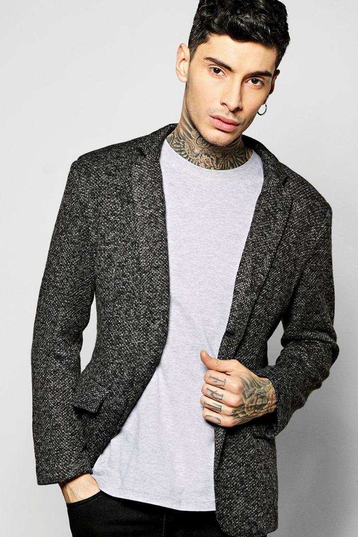 Boohoo Flecked Casual Blazer Charcoal