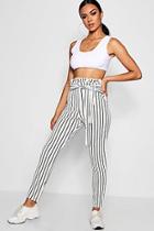 Boohoo Anita Crepe Pinstripe Paperbag Slim Trouser