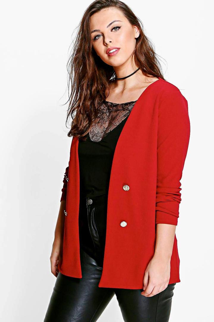 Boohoo Plus Amber Button Front Blazer Wine