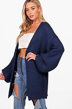 Boohoo Una Balloon Sleeve Cable Knit Cardigan