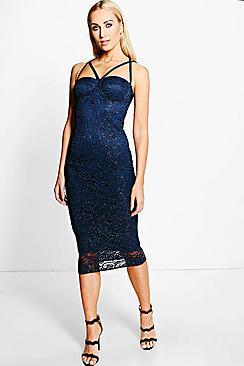 Boohoo Addie Metallic Lace Strappy Bodycon Dress