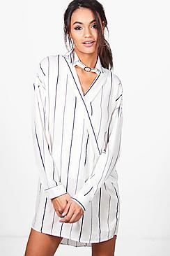 Boohoo Jenna Choker Wrap Shirt Dress