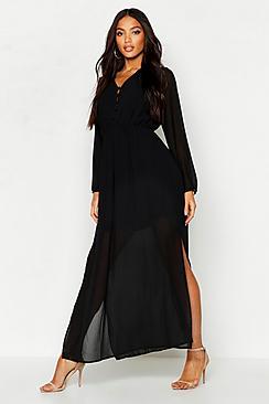 Boohoo Woven Button Strappy Back Maxi Dress