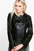 Boohoo Jasmine Pu Leather Biker Jacket Black